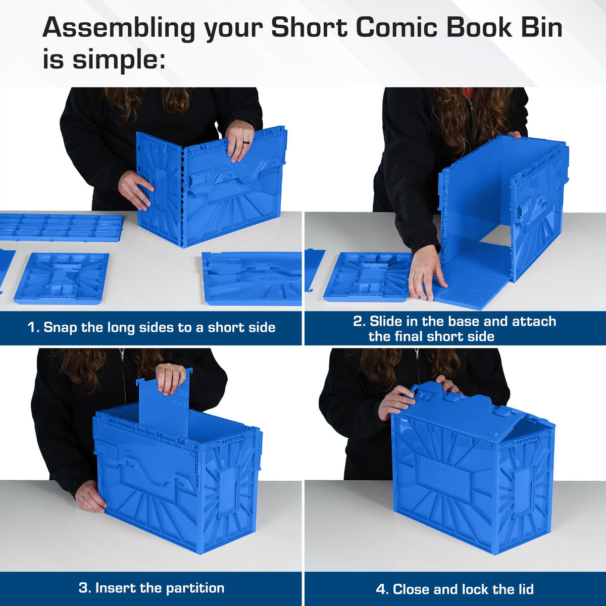 Short Comic Book Bin, Holds 150 Comics Each, Blue, 5 Pack