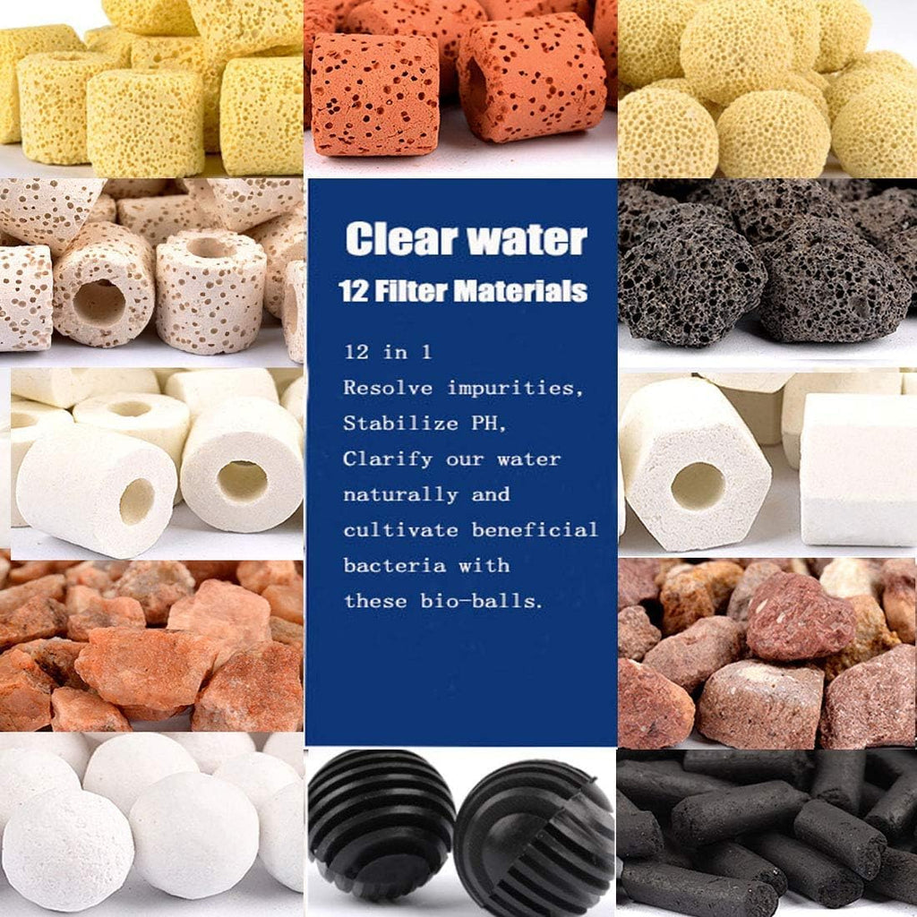 Aquarium Filter Media 12 in 1 Bio Balls Ceramic Rings | Fish Tank Pond Biofilter Filter Media 500 grams with Mesh Bag