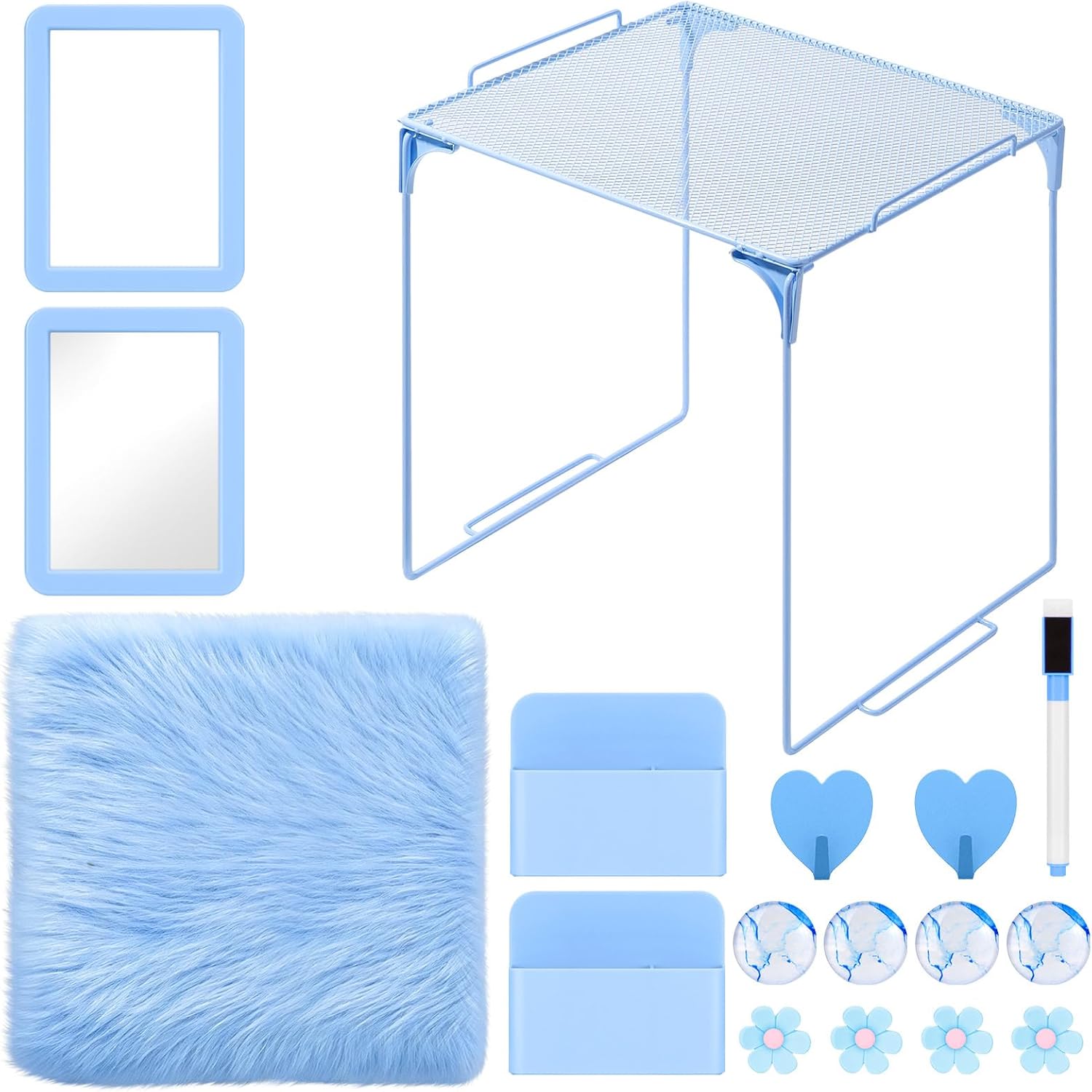 17PCS Locker Accessorie, Lockers Decor for School & Work, Blue | Includes a metal mesh shelf, whiteboard, magnetic