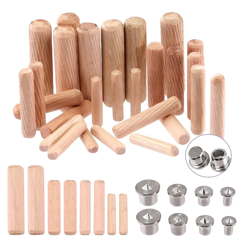 508Pcs 1/4" 5/16" 3/8" 1/2" Wooden Dowel Pins Beveled Ends Fluted Dowel with 6/8/10/12MM Solid Hollow Dowel Tenon