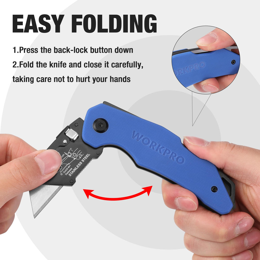Folding Utility Knife G10 Handle with Stainless Steel Head, Quick-change Blade & Back Lock, Heavy Duty Box Cutter