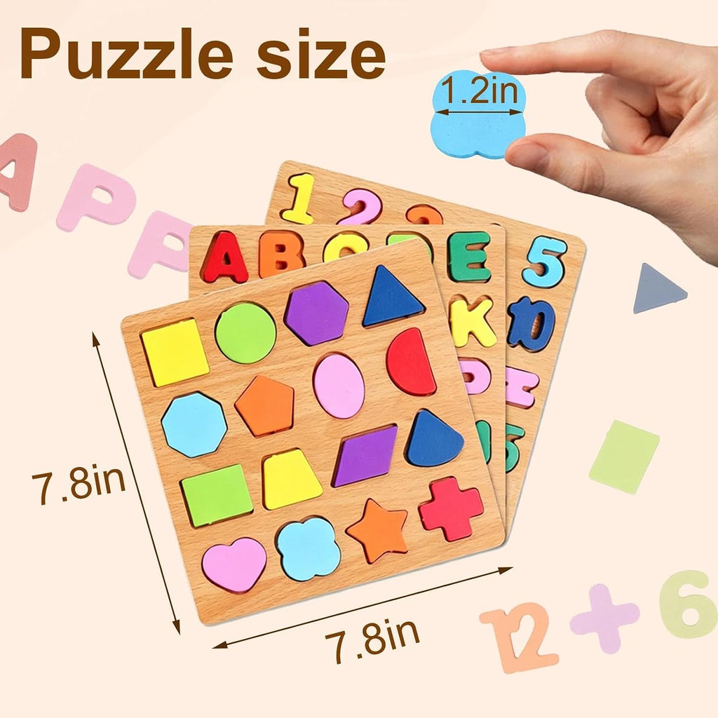 Wooden Puzzles for Toddlers 3-5, Boys & Girls, Montessori Toddler | 3 in 1 Wooden Puzzle, Alphanumeric Graphics