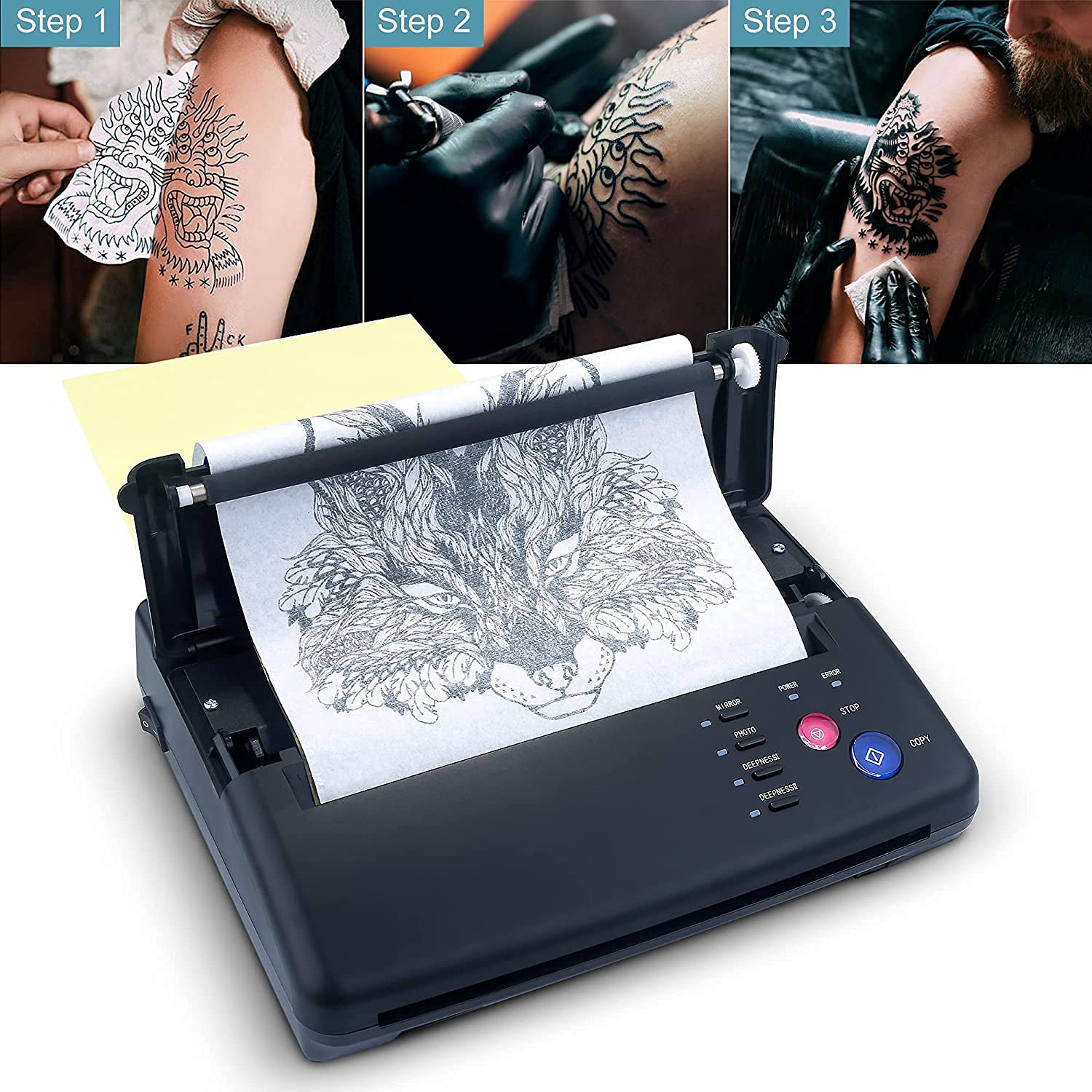 Tattoo Transfer Stencil Machine Copier Printer Thermal Tattoo Kit Copier Printer With 20pcs Tattoo Stencil Transfer