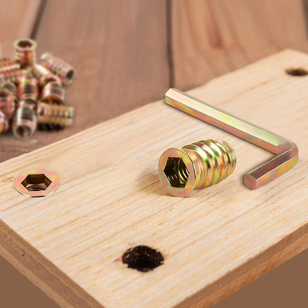 M10 x 20mm Threaded Inserts for Wood, Nut Inserts, Hex Drive, 20 PCS