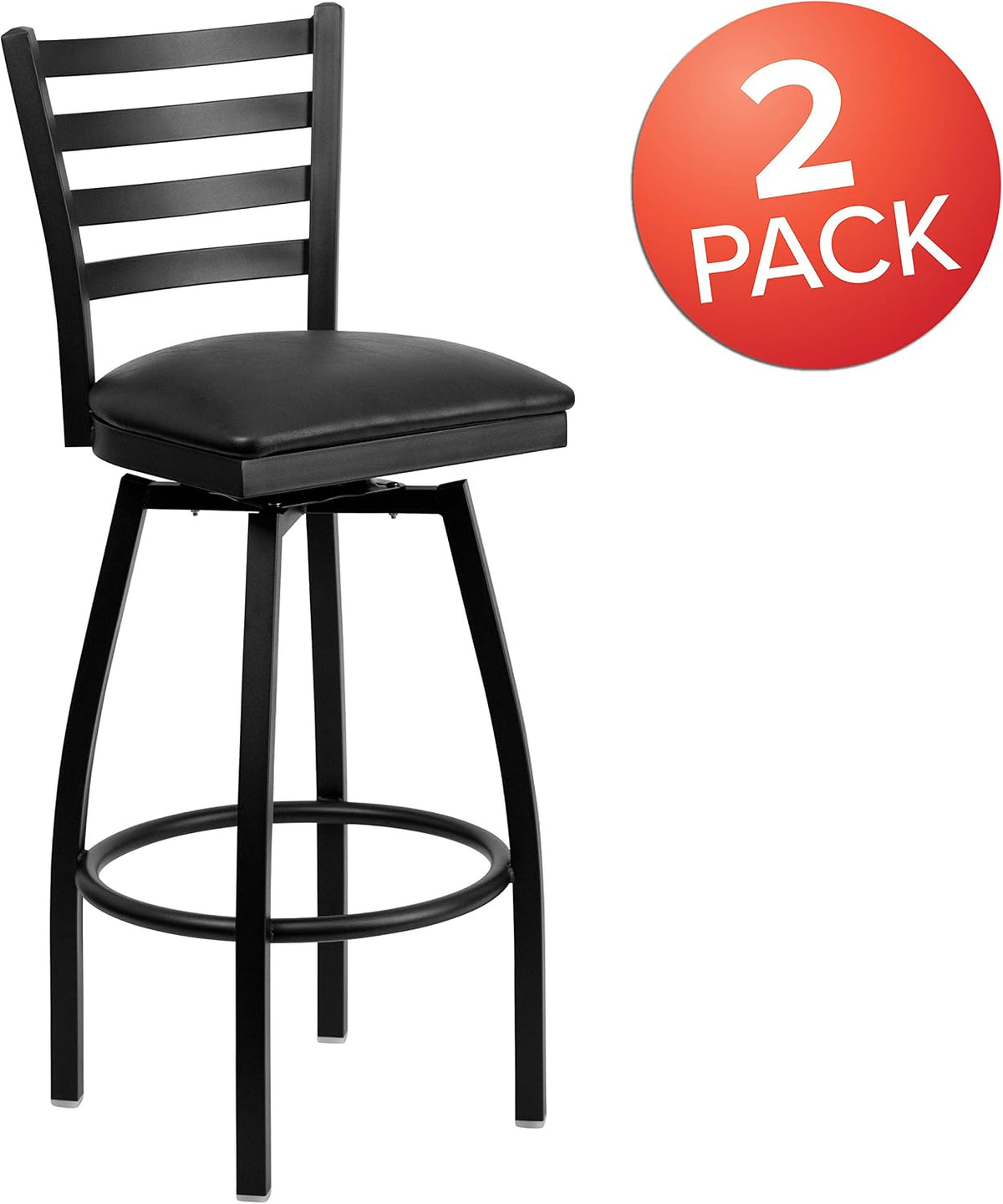 Black Ladder Back Swivel Metal Barstool, 2-Pack