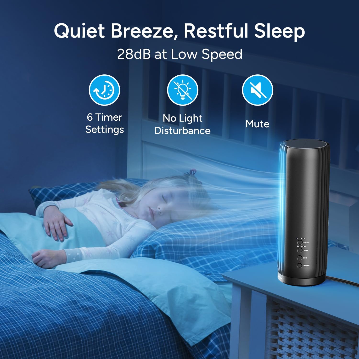 Tower Fan for Bedroom, 13 Inch Portable Desk Table Fan, 28 dB Quiet Bladeless Fan with Remote, 12H Timer, 3 Speeds