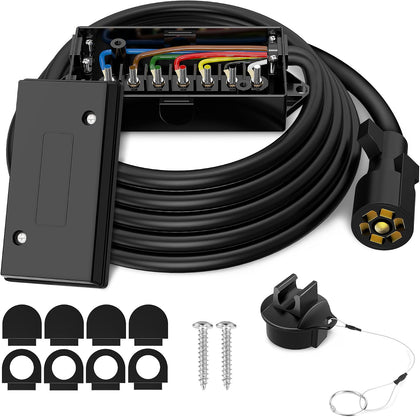 7 Way Trailer Plug Cord Junction Box - Heavy Duty 7 Pin Trailer Wiring Harness Inline Cord Cable Weatherproof