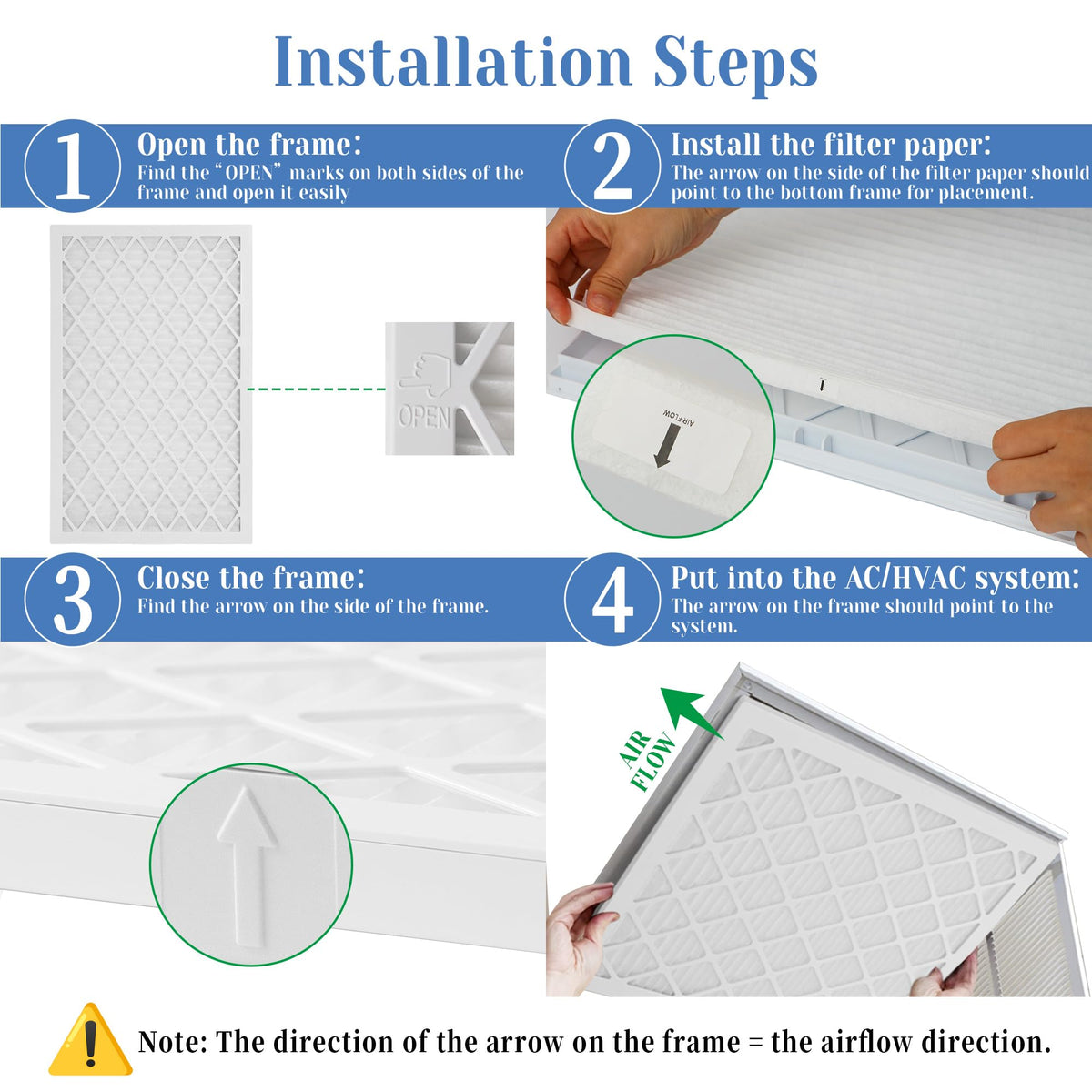 14x20x1 MERV 11 Air Filter, Quality AC/HVAC Furnace Filter，2 Reusable ABS Frame + 8 Pack Replaceable Filter
