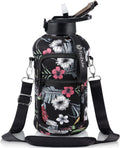 Half Gallon Water Bottle with Sleeve 64 OZ Water Bottle with Handle & Straw Leakproof Motivational Sports Gym Water