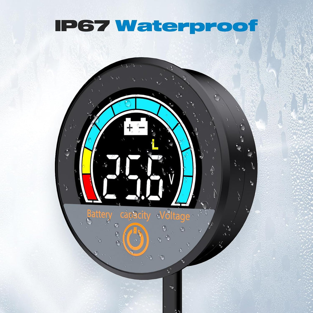 IP67 Waterproof Battery Monitor 12V 24V 36V 48V 60V 72V 84V with Backlight LCD and Low-Voltage Alarm use Lithium