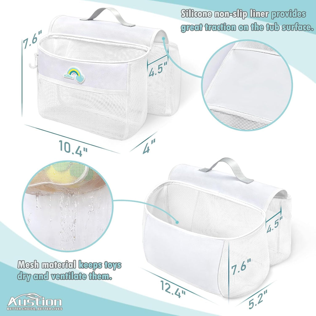 Saddle shape 2 Compartments Bath Toy Organizer, Easy Access for Children, Wide Opening Bath Toy Holder for Drying