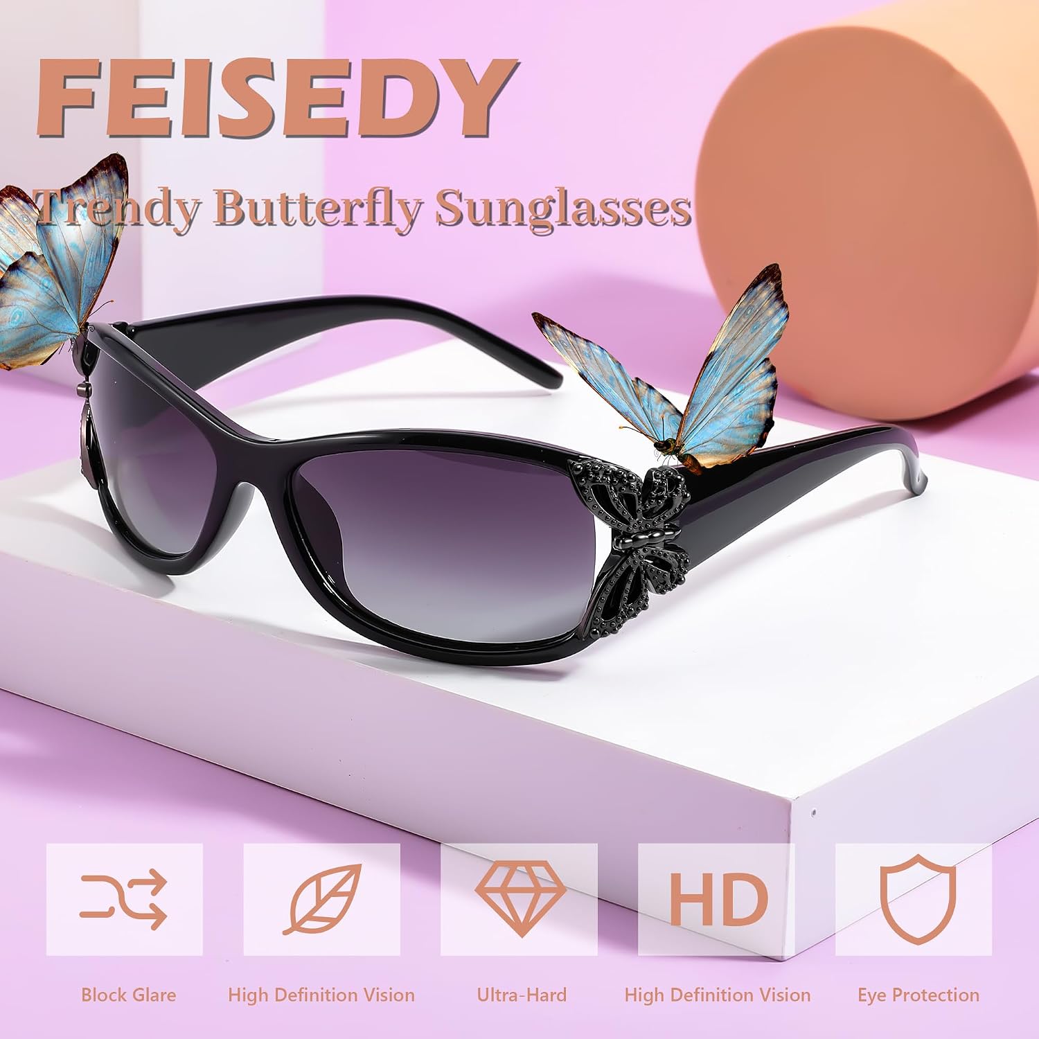 Y2K Women Polarized Sunglasses Butterfly Wrap Around UV400 Shades | Vintage 2000s Wrap Oval Sun Glasses, Ideal for