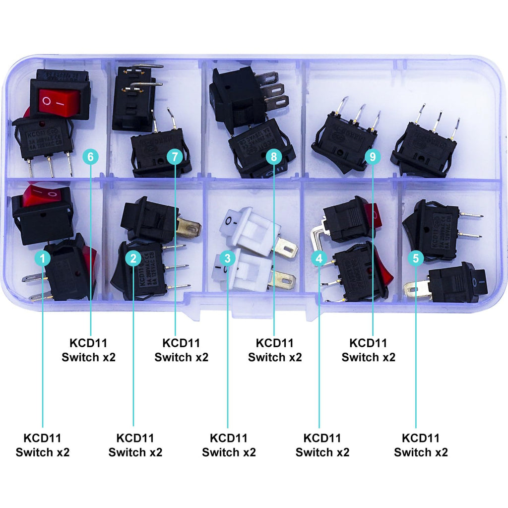 Rocker Switch PCB Switch Assortment Kit,KCD11 Mini Rocker Switch 2Pin 3Pin ON/Off Switch Panel Mount Latching Rocker Switch for Electronic Applications (KI-RK-KCD11)