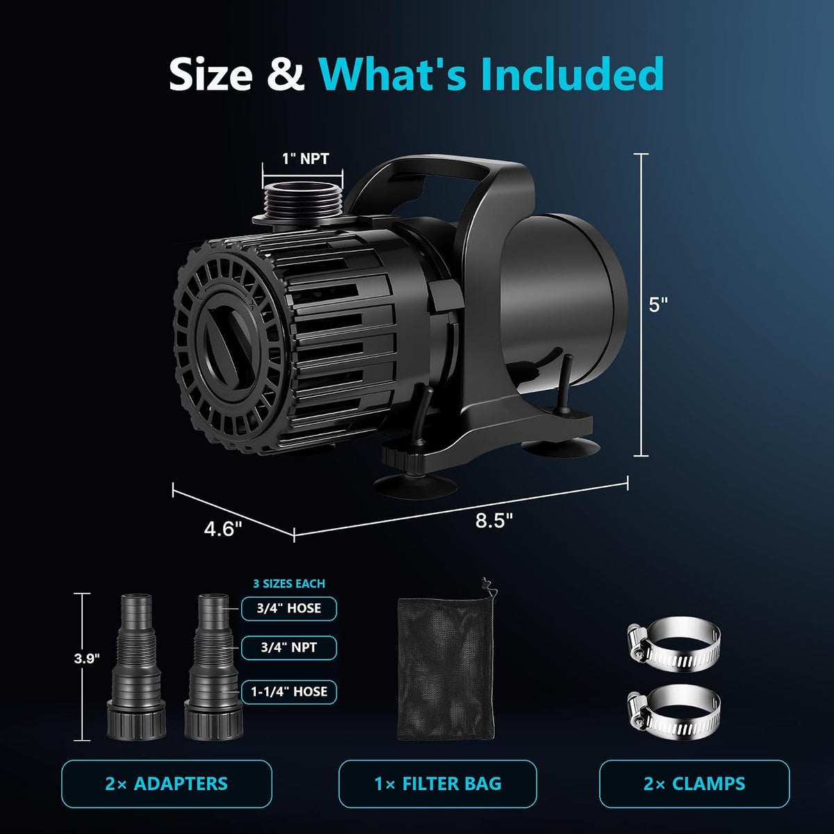 100W Pond Pump for Outdoor Ponds, 700-1800 GPH Adjustable Flow