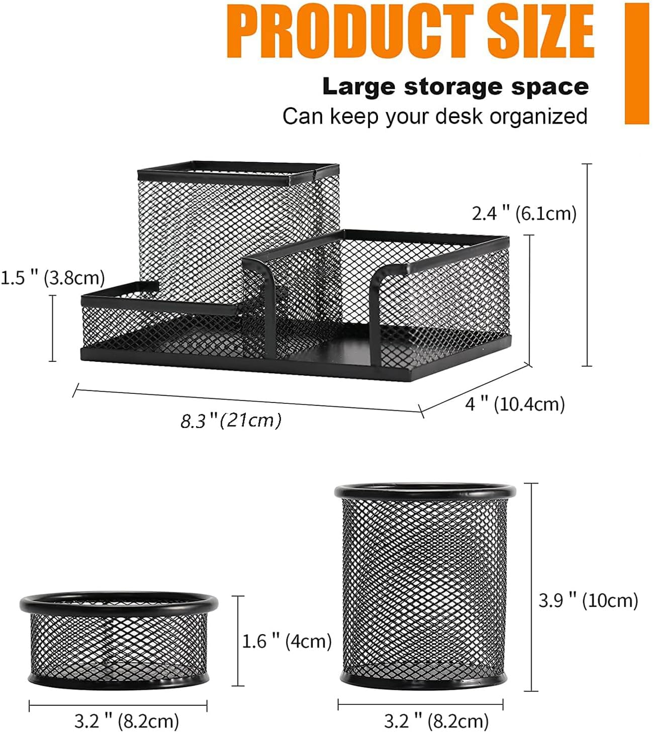 Pen Holder for Desk, Desk Organizers Set-3 Compartments Mesh Pencil Holder with Pencil Pen Cup and Paper Clip holder