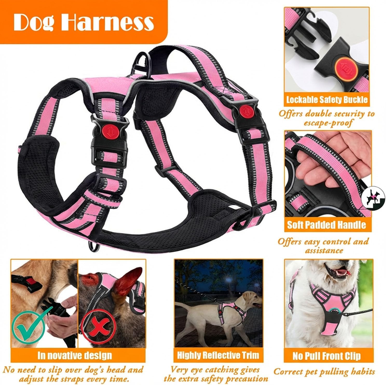 No Pull Dog Harness, Collar & Leash Set | Includes Dog Seat Belt, Collapsible Bowls & Poop Bag Dispenser. Ideal for