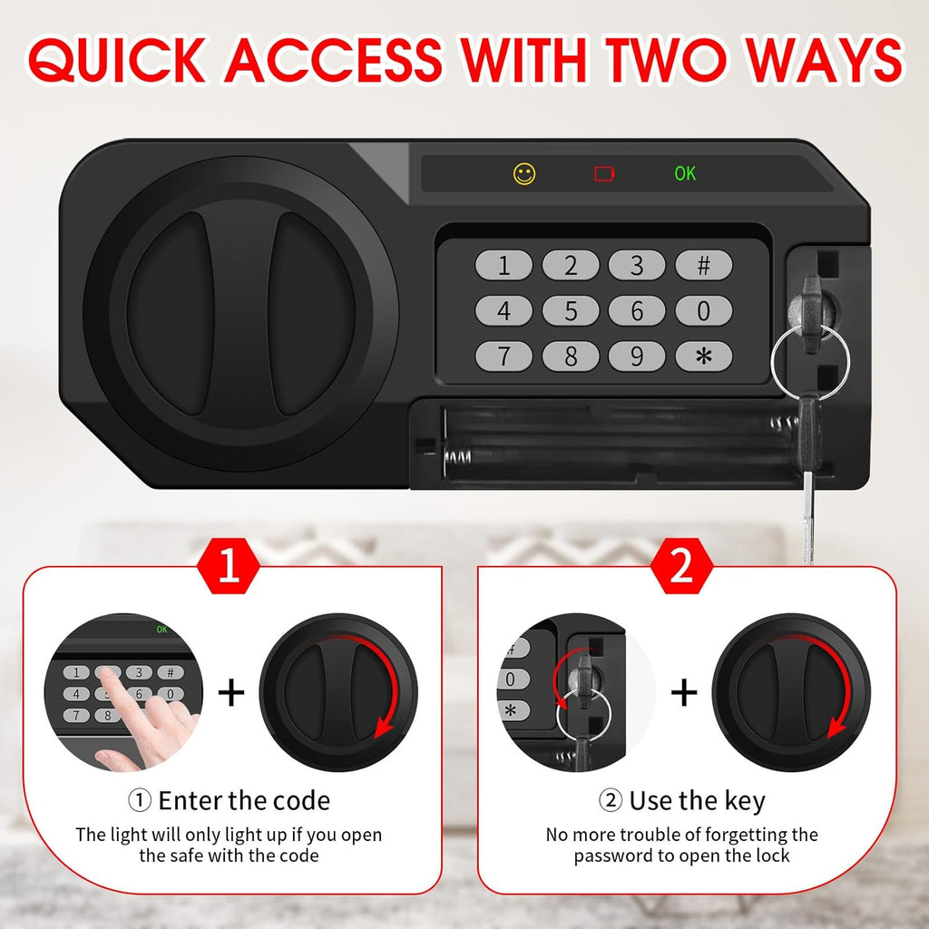 1.8 Cuft Small Fireproof Safe for Home Use, Safe Box Fireproof Waterproof with Programmable Keypad, Spare Keys and