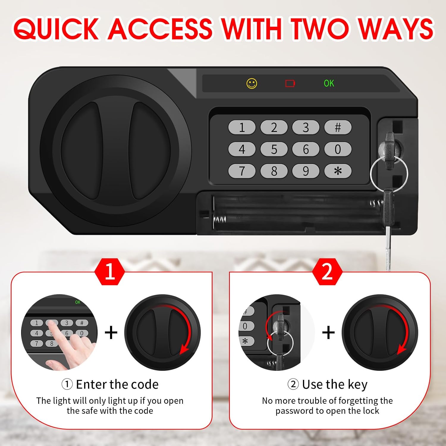 1.8 Cuft Small Fireproof Safe for Home Use, Safe Box Fireproof Waterproof with Programmable Keypad, Spare Keys and