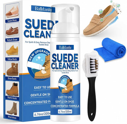 Suede Shoe Cleaner, 6.76 Oz Suede and Nubuck Cleaner, No-Rinse Foam Shoe Cleaner Kit for Leather, Boots, Knit, Canvas