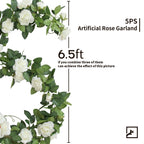 5Pcs 34FT Flower Garland White Artificial Rose Vine Wedding Decor