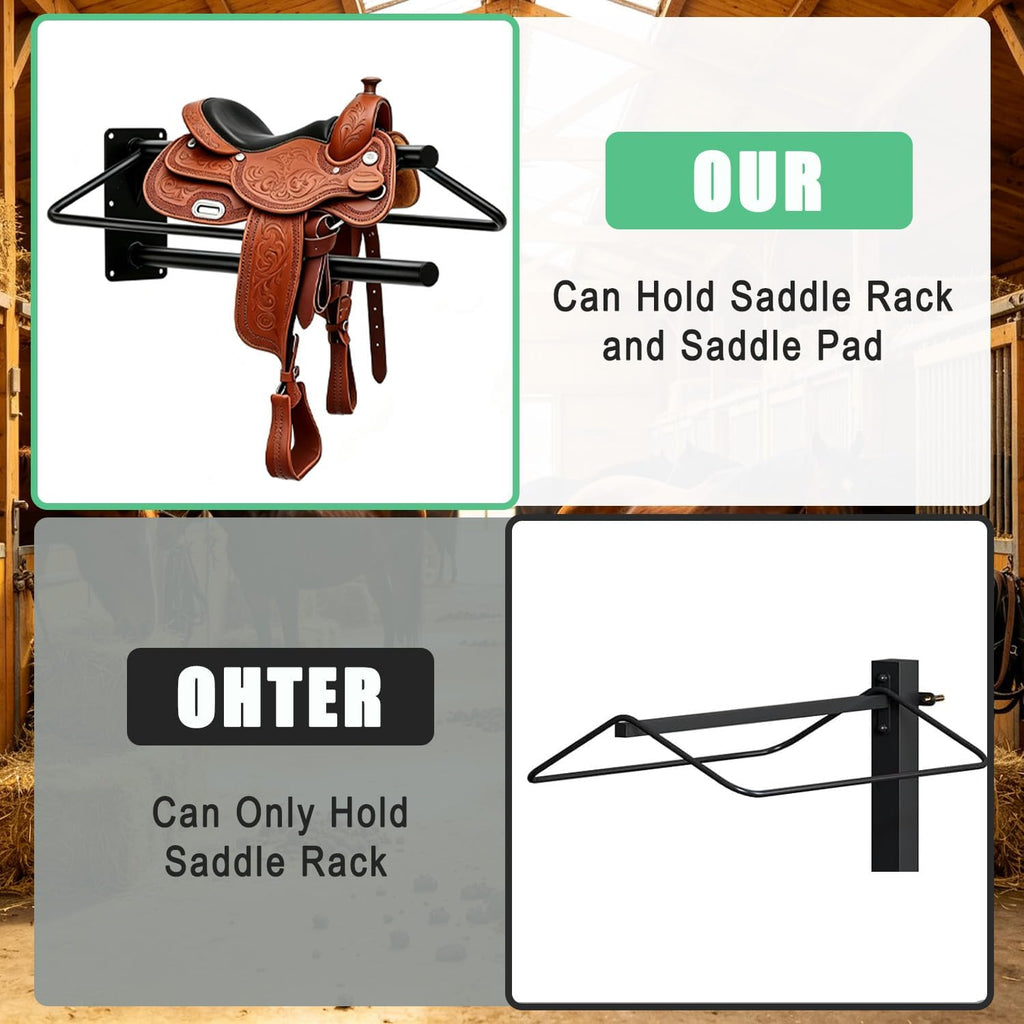 4 Pack Wall Mounted Saddle Rack with Pad Bar, Heavy Duty Black Horse Saddle Stand for English & Western Saddles