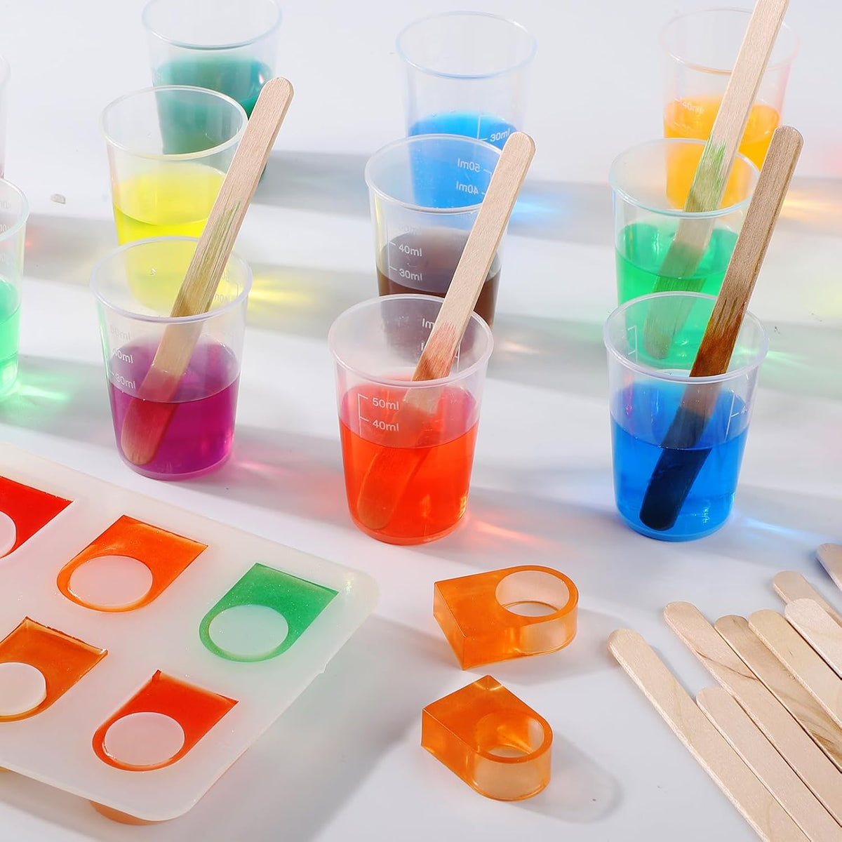 Resin Mixing Cups and Sticks, 110 Packs Epoxy Measuring Cups Kit - 60PCS 100ml Disposable Graduated Cups, 50PCS