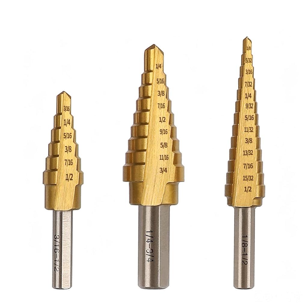 3-Piece HSS Titanium Step Drill Bit Set with Double Flutes