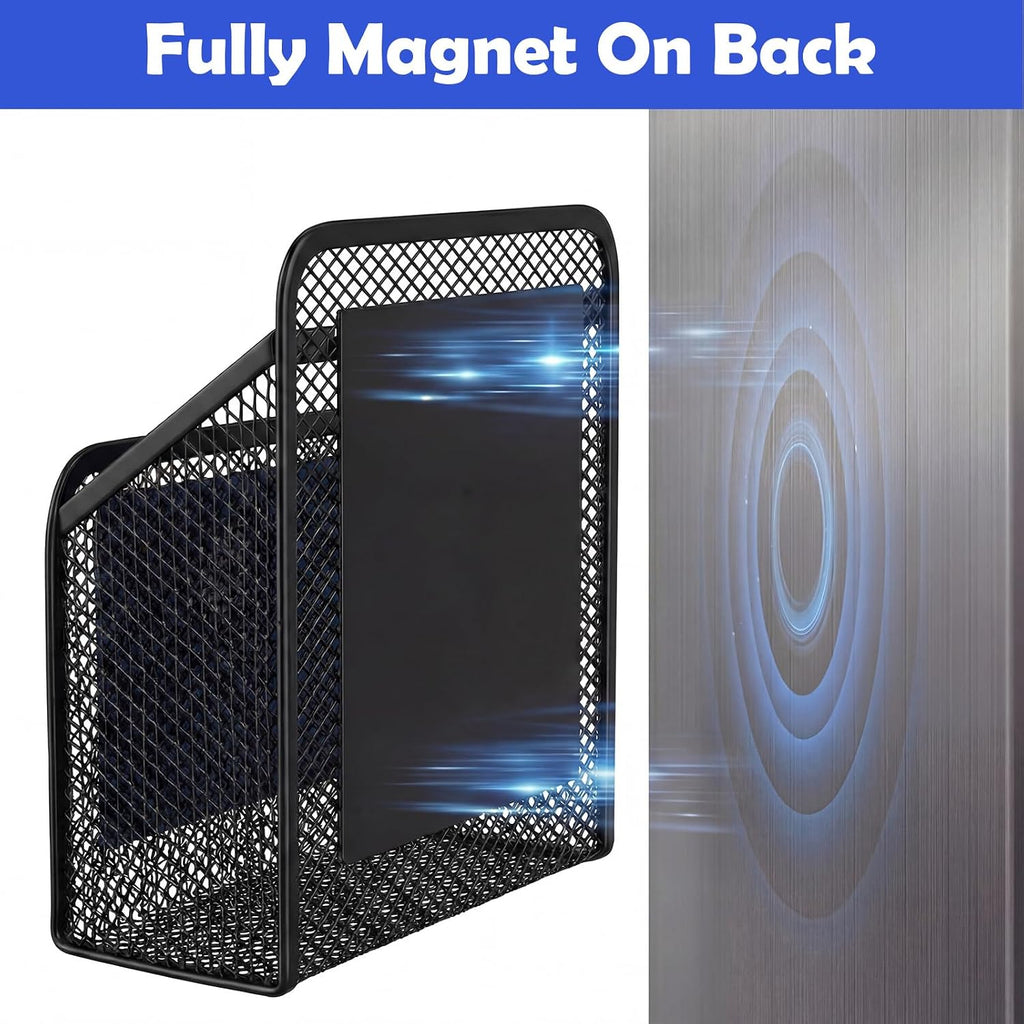 2 Pack Magnetic Mesh Locker Organizer with Mirror, Magnetic Pencil Holder Storage Caddy, 2 Compartments Locker
