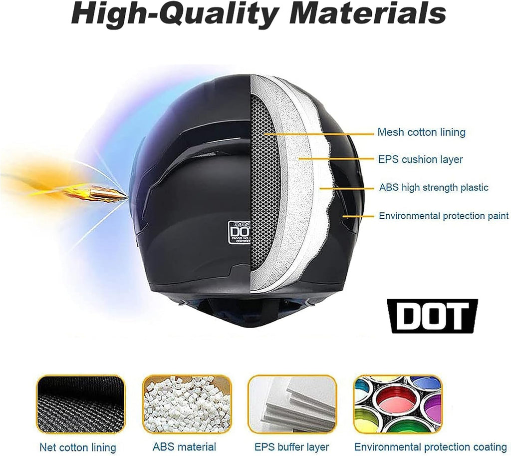 Bluetooth Modular Motorcycle Helmet, DOT Approved Flip Up Full Face Integrated Helmet, Double Visor Helmet Built-in