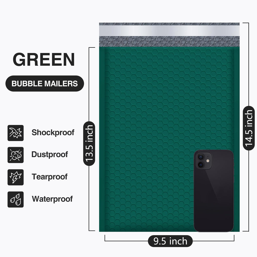 Bubble Mailers 9.5x14.5" 40 Pack Usable Size 9.5x13.5" Green Padded