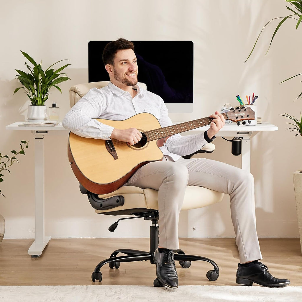 Ergonomic Office Chair - Heavy Duty Task Desk Chair with Flip-up Armrest, PU Leather, Height Adjustable & Swivel