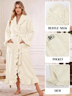 Womens Fluffy Robe Ruffle Plush Fuzzy Long Bathrobes