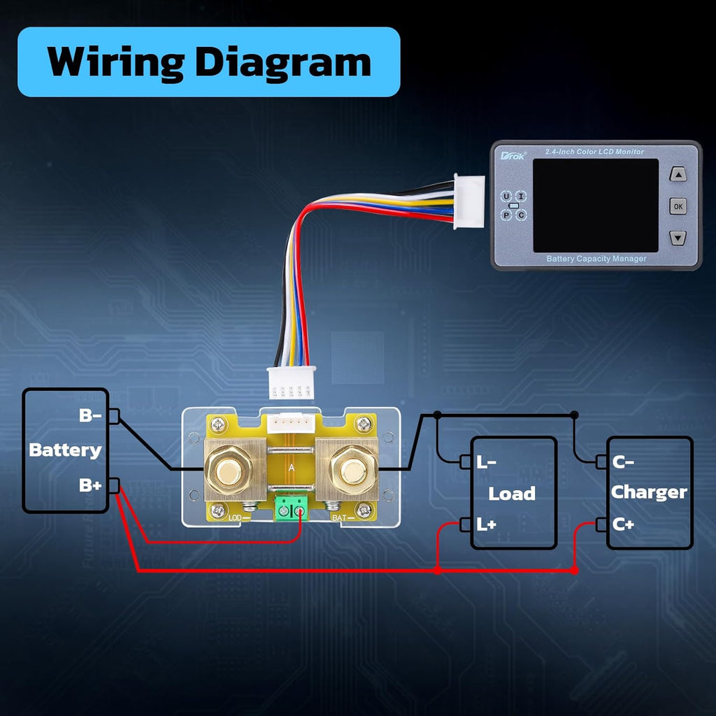 Digital Multimeter, DC 8-100V 100A Battery Monitor 12V 24V 36V 48V 60V Volt Amp Watt Meter, Big Color Screen LCD