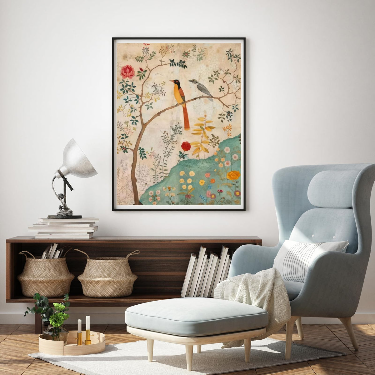 Persian Birds Flowers Paint by Numbers Kit for Adults Beginner, with Framed