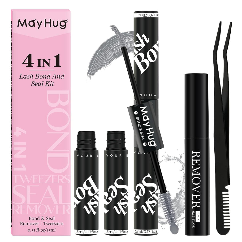 Gray Lash Bond and Seal Kit with Lash Glue Remover and Tweezers Long-Lasting, Waterproof For DIY Eyelash Extension At
