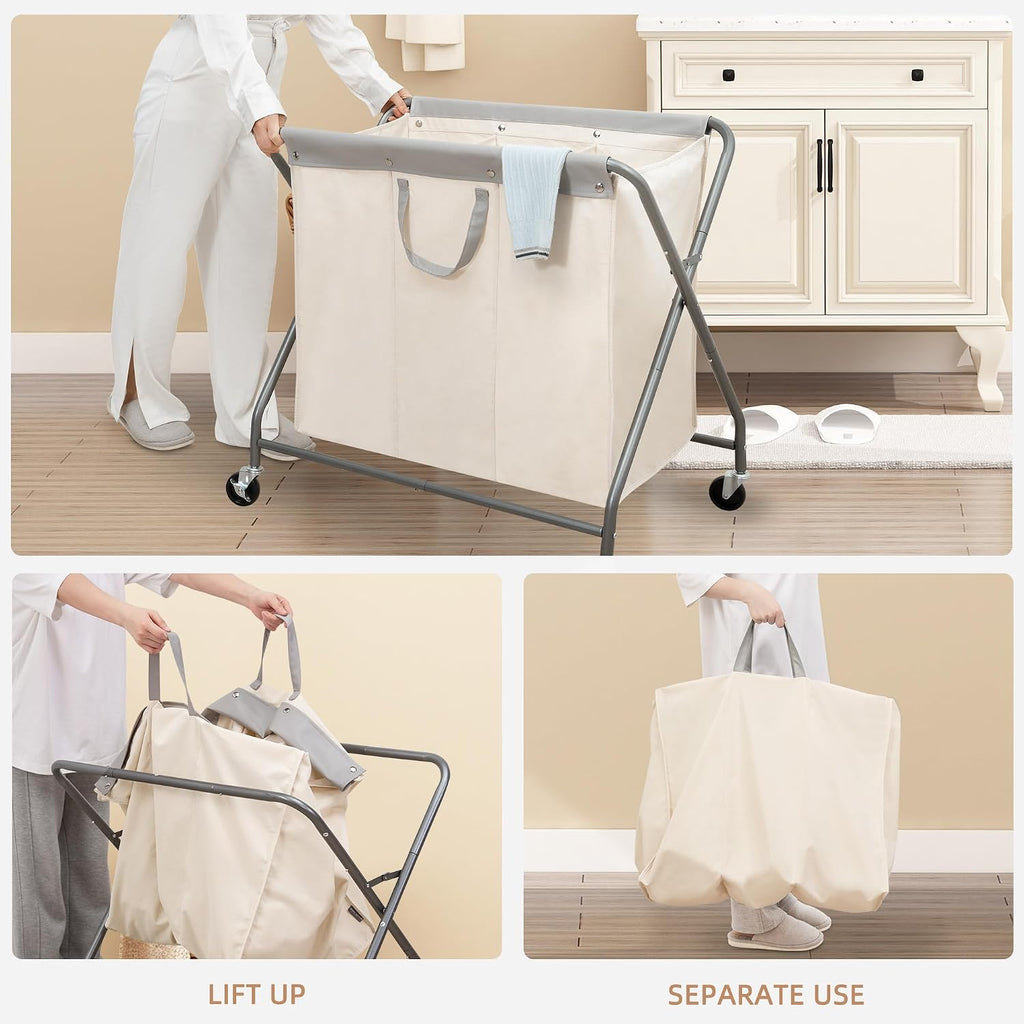 160L Collapsible Laundry Hamper with Wheels, Rolling Laundry Basket, Heavy Duty Cloth Sorter with Removable Bag