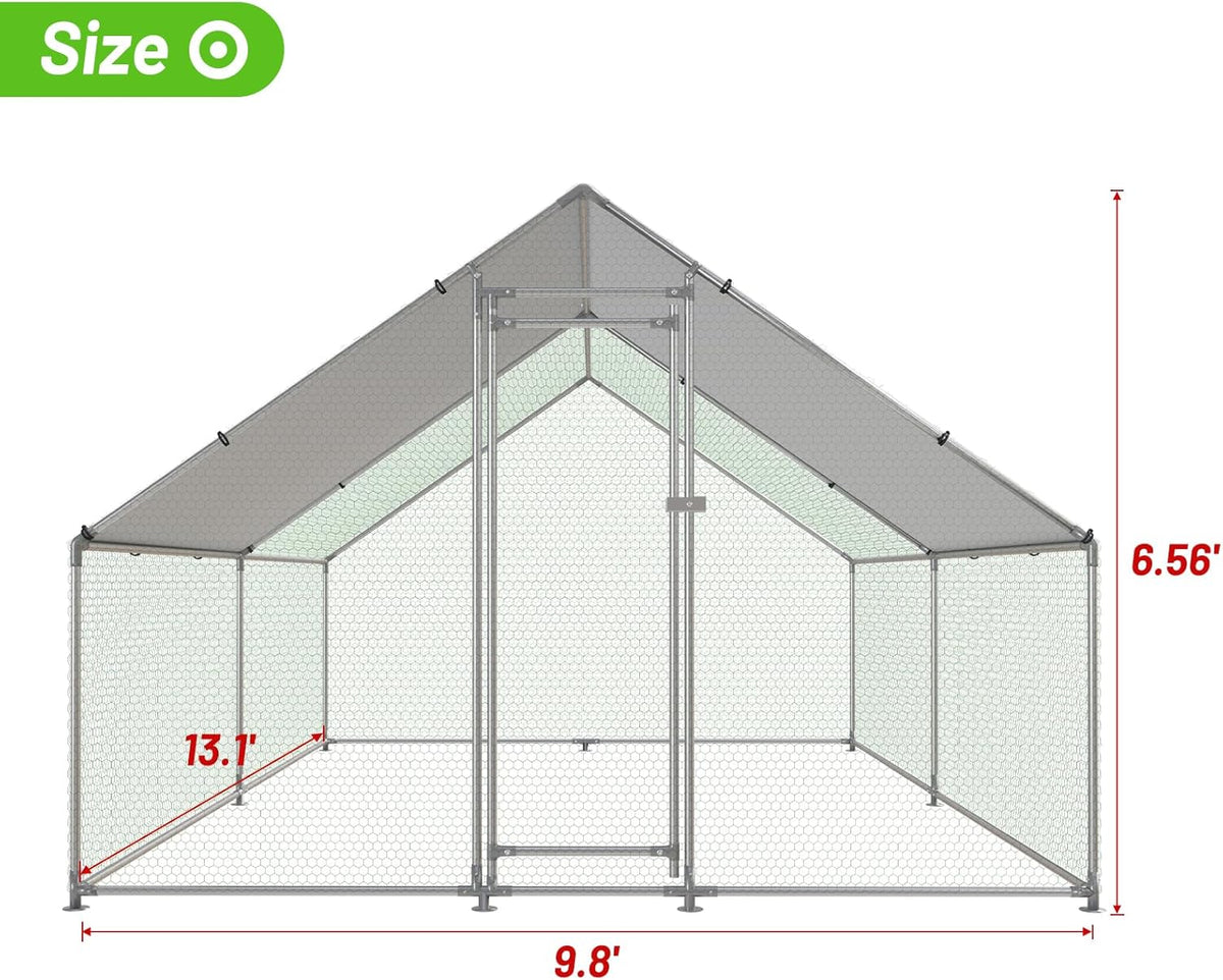 Large Metal Chicken Coop Walk-in Poultry Cage with Water-Resident and Anti-UV Cover Duck Rabbit Cat House Outdoor
