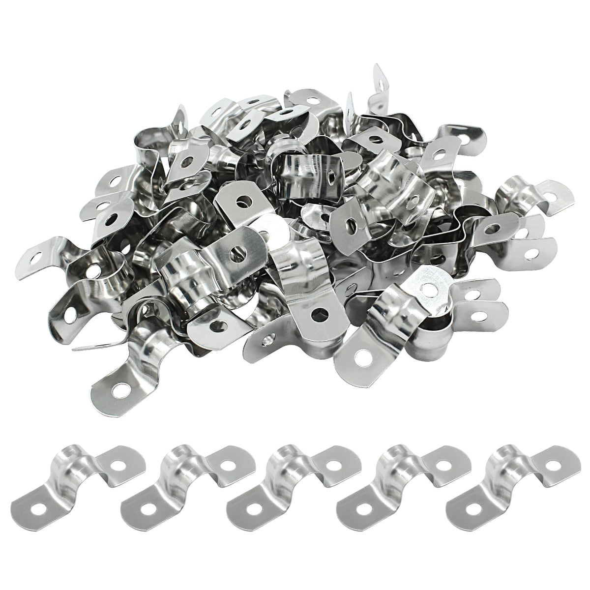 Hordion 50Pcs 3/8" Two Hole Strap U Bracket, M10 Rigid Pipe Strap