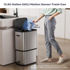 16 Gallon / 60L Kitchen Trash Can, Motion Sensor Trash Bin with Lid