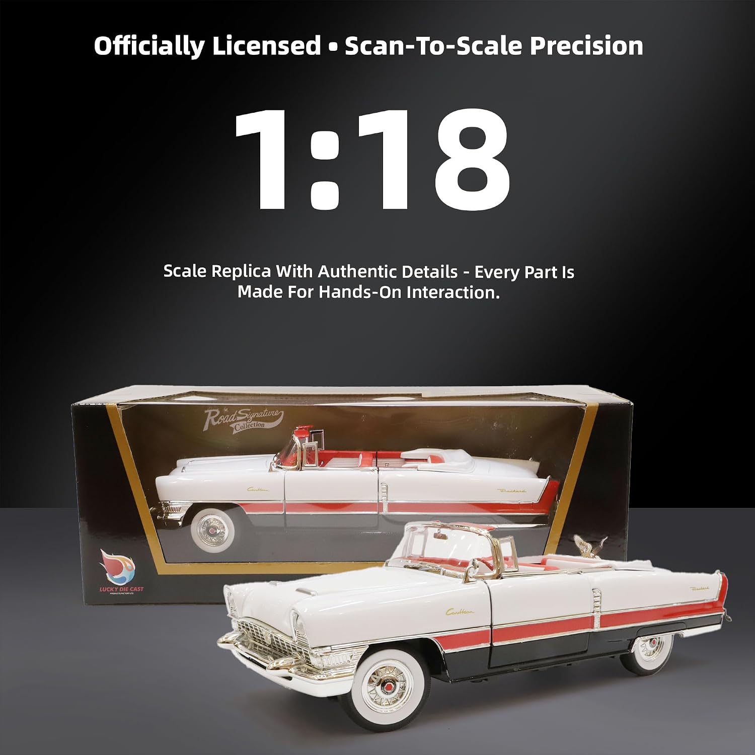 1955 Packard 1/18 Scale Die-Cast Metal Model Alloy Collectible Cars with Display Case, with Opening Doors, for Men
