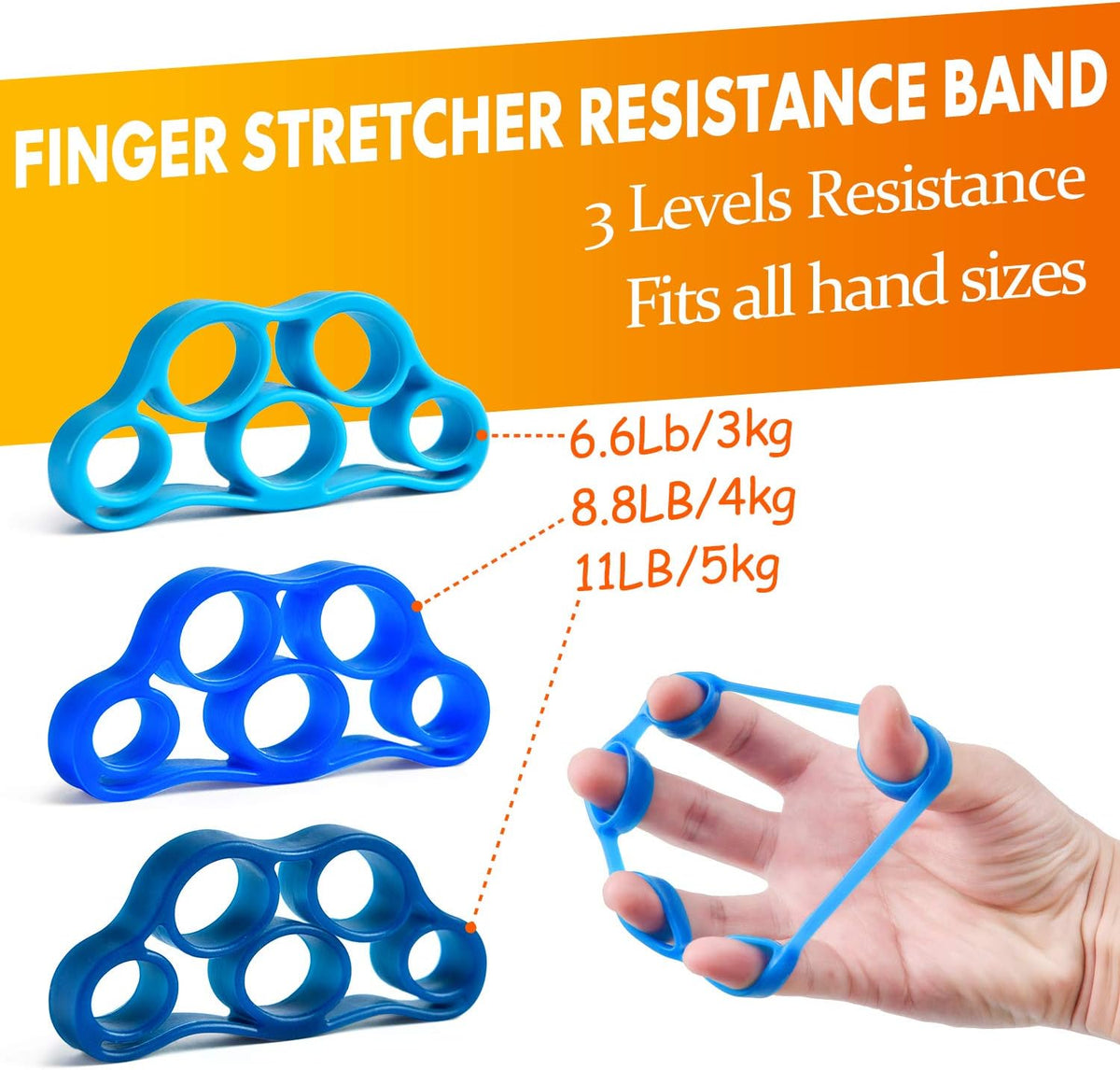 Grip Strength Trainer 7 Pack Adjustable Hand Gripper, Finger Stretcher Resistance Extensor Bands, Finger Exerciser