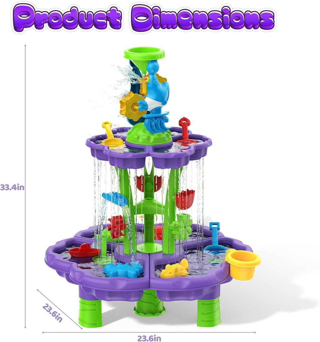 Kids Flower Water Sand Table for Toddlers - 2-Tier Outdoor Water Sand Play Table Toys for Boys Girls, Summer Splash