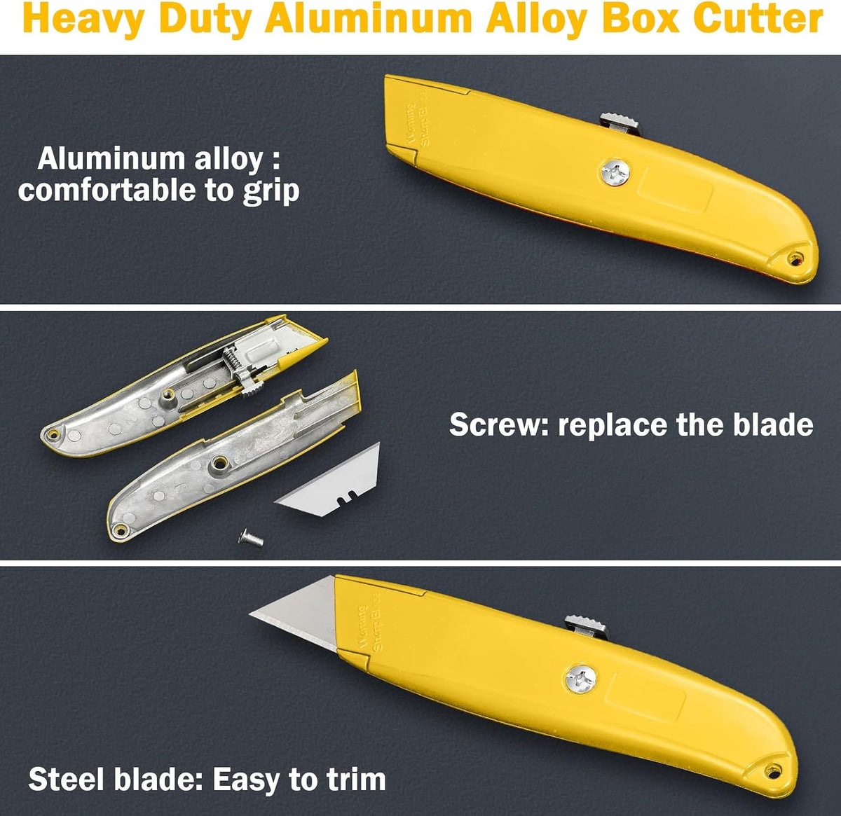 12 Pcs Box Cutter Utility Knife Retractable Bulk, Yellow