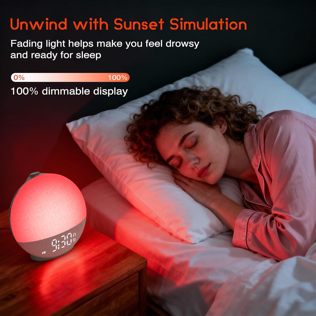 Sunrise Alarm Clock White Noise Machine, Sunset Simulation, 30 Sleep Sounds | 12 Color Night Lights, Dimmable
