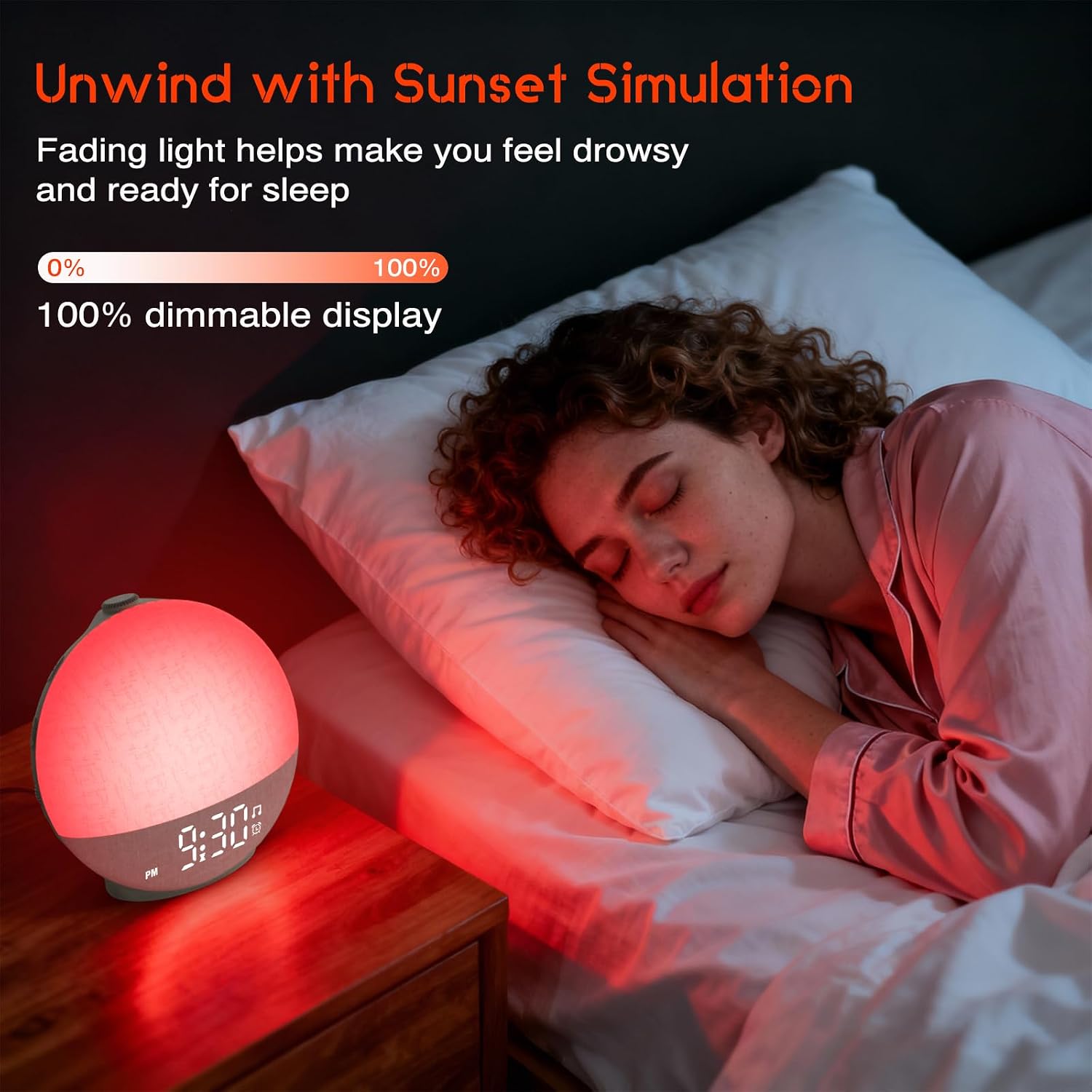 Sunrise Alarm Clock White Noise Machine, Sunset Simulation, 30 Sleep Sounds | 12 Color Night Lights, Dimmable