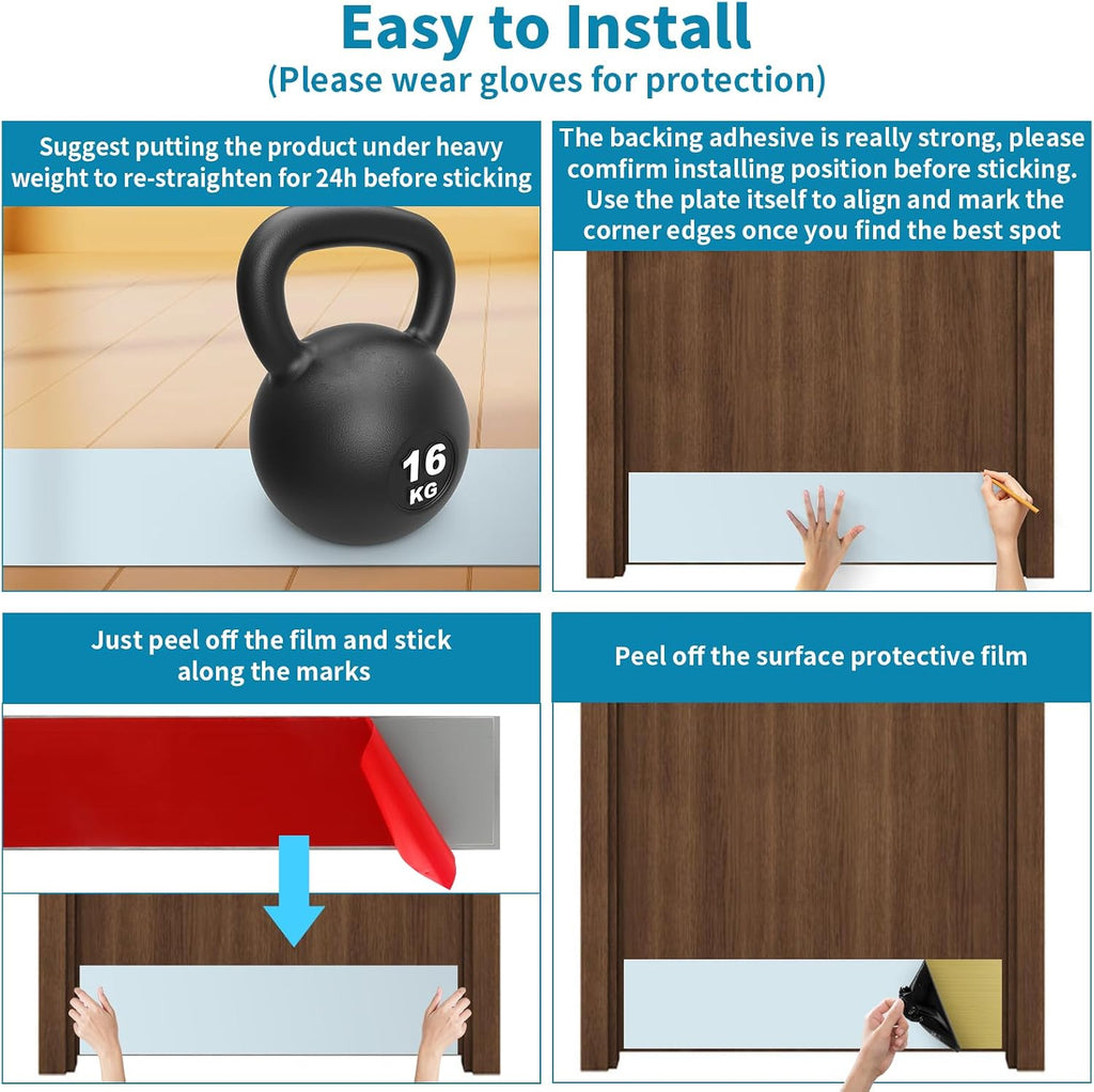 Stainless Steel Door Kick Plate, 8" x 34" Door Push Plate, Self Adhesive Kickplate for 36" Doors Interior or Exterior