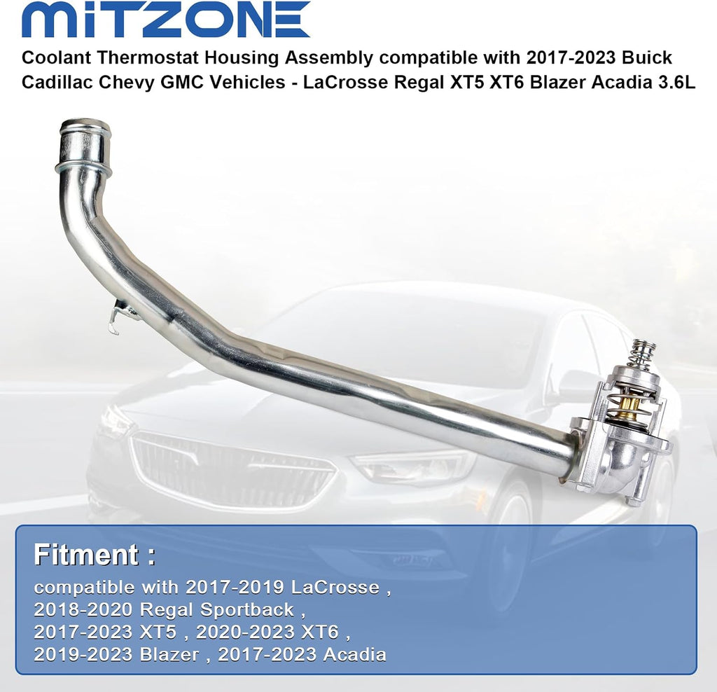 MITZONE Coolant Thermostat Housing Assembly compatible with 2017-2023 Buick Cadillac Chevy GMC Vehicles - LaCrosse Regal XT5 XT6 Blazer Acadia 3.6L Replace