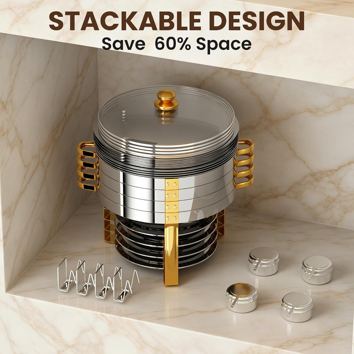 9QT Round Chafing Dishes for Buffet, 4 Pack Gold Chafer Set