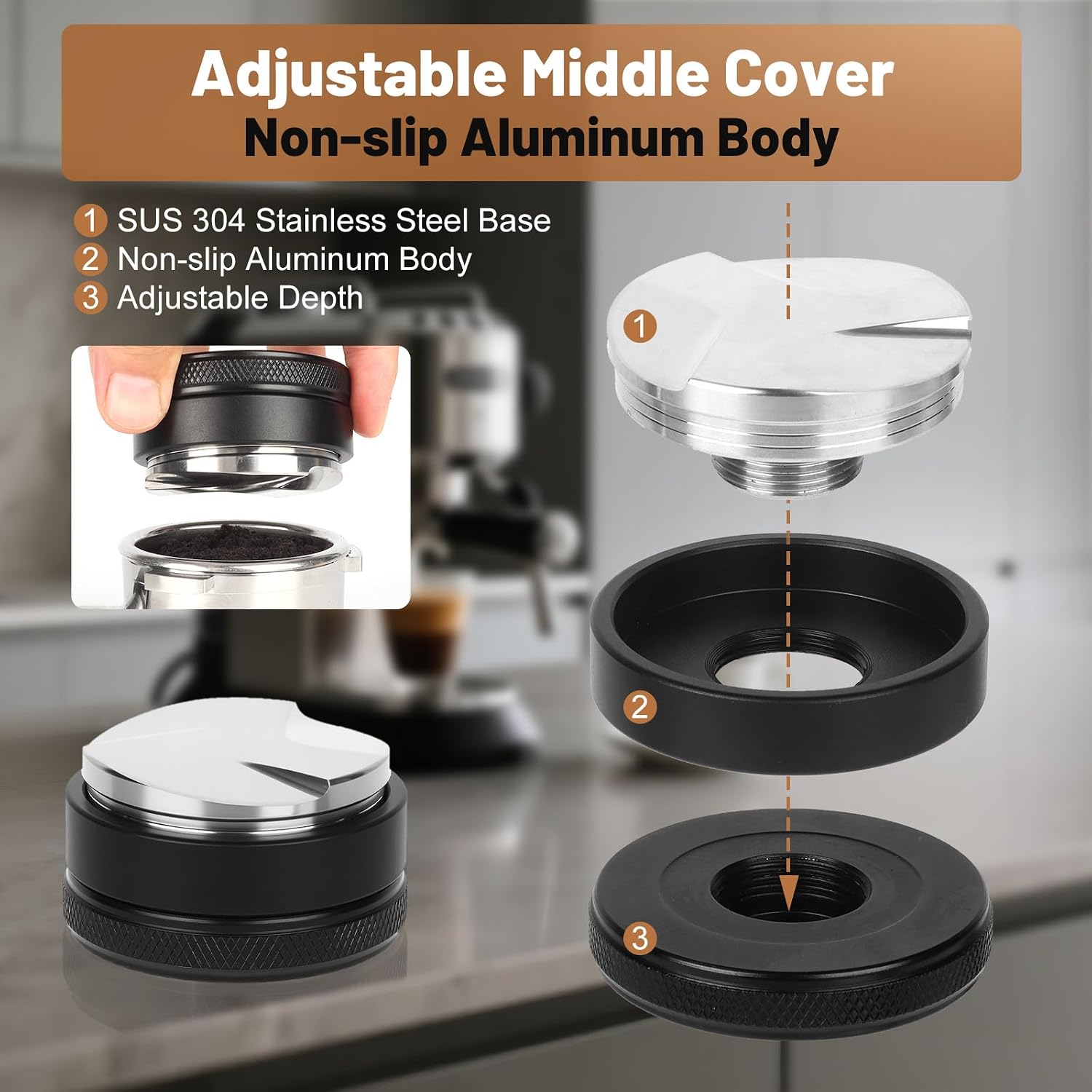 53mm Espresso Accessories Kit, Coffee Tamper & Distributor Tools | Includes Spring Loaded Tamper, Heavy-Duty Leveler