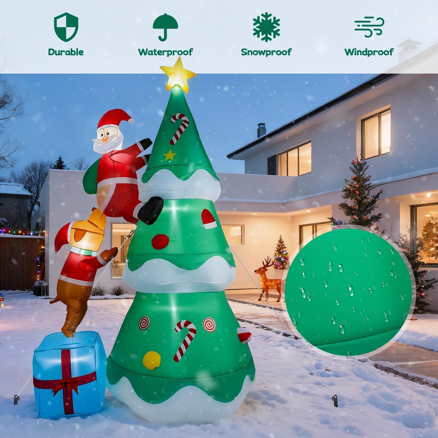 7 FT Inflatable Christmas Tree Built-in Bright LED Lights, Dog Bites Santa Claus Funny Xmas Decor, Blow UP Outdoor